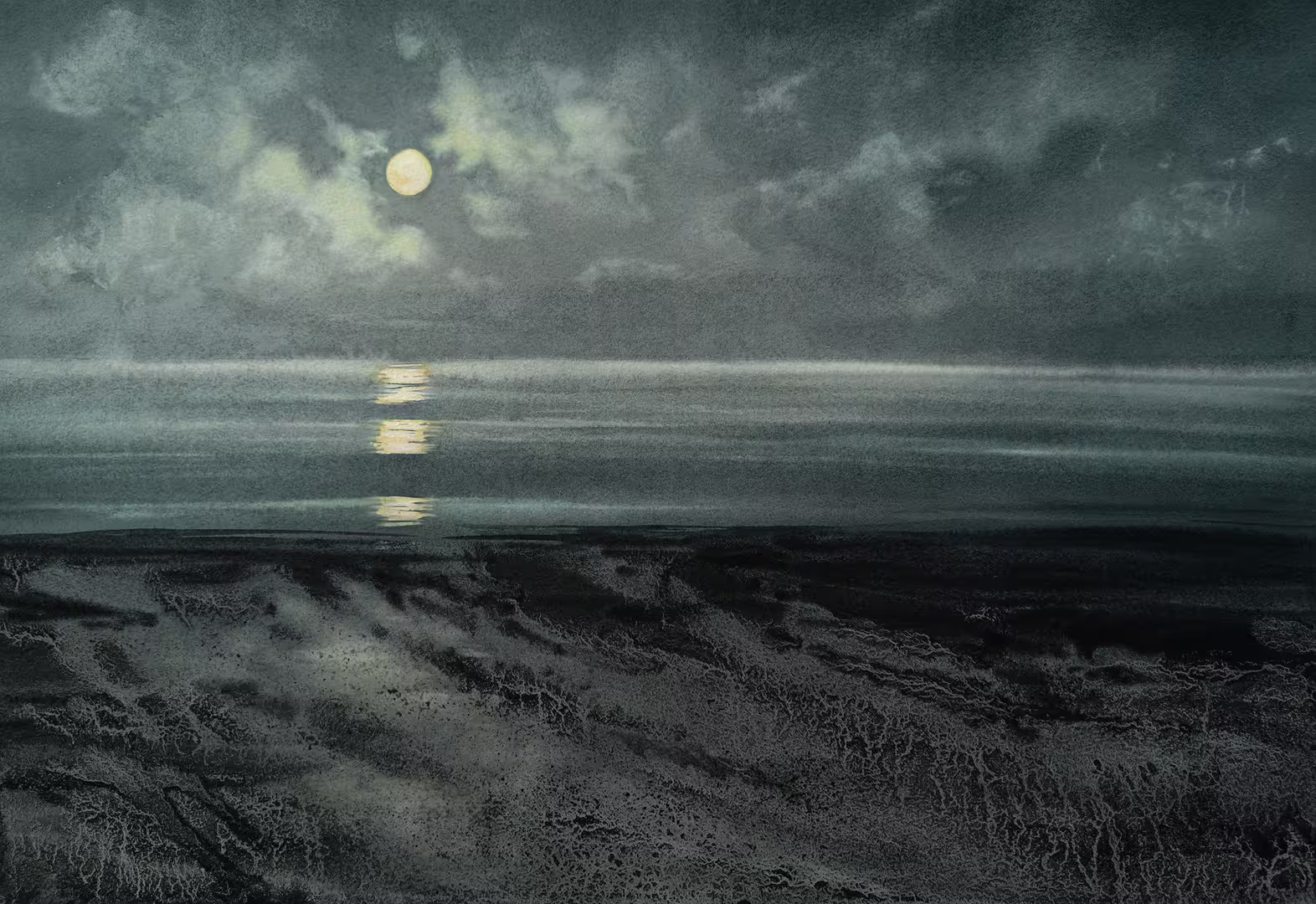 moon over the sea night landscape by olga beliaeva.jpg