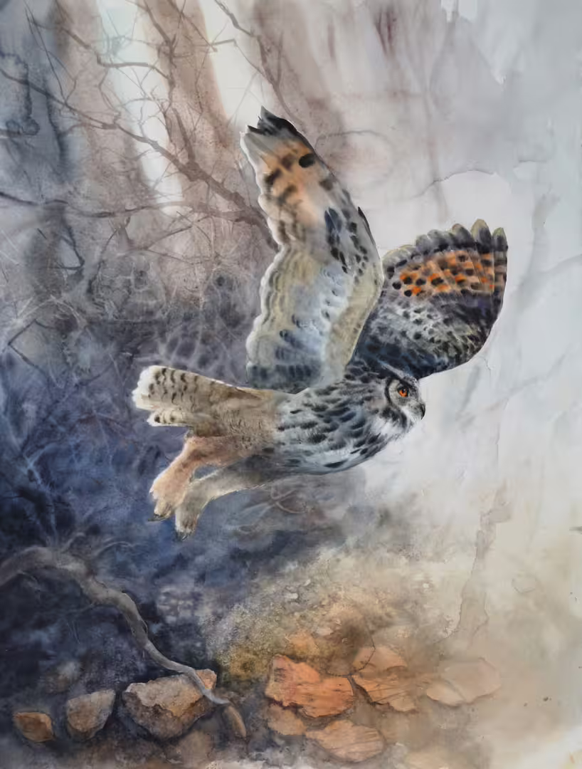 Majestic Flying Owl watercolor by Olga Beliaeva.jpg