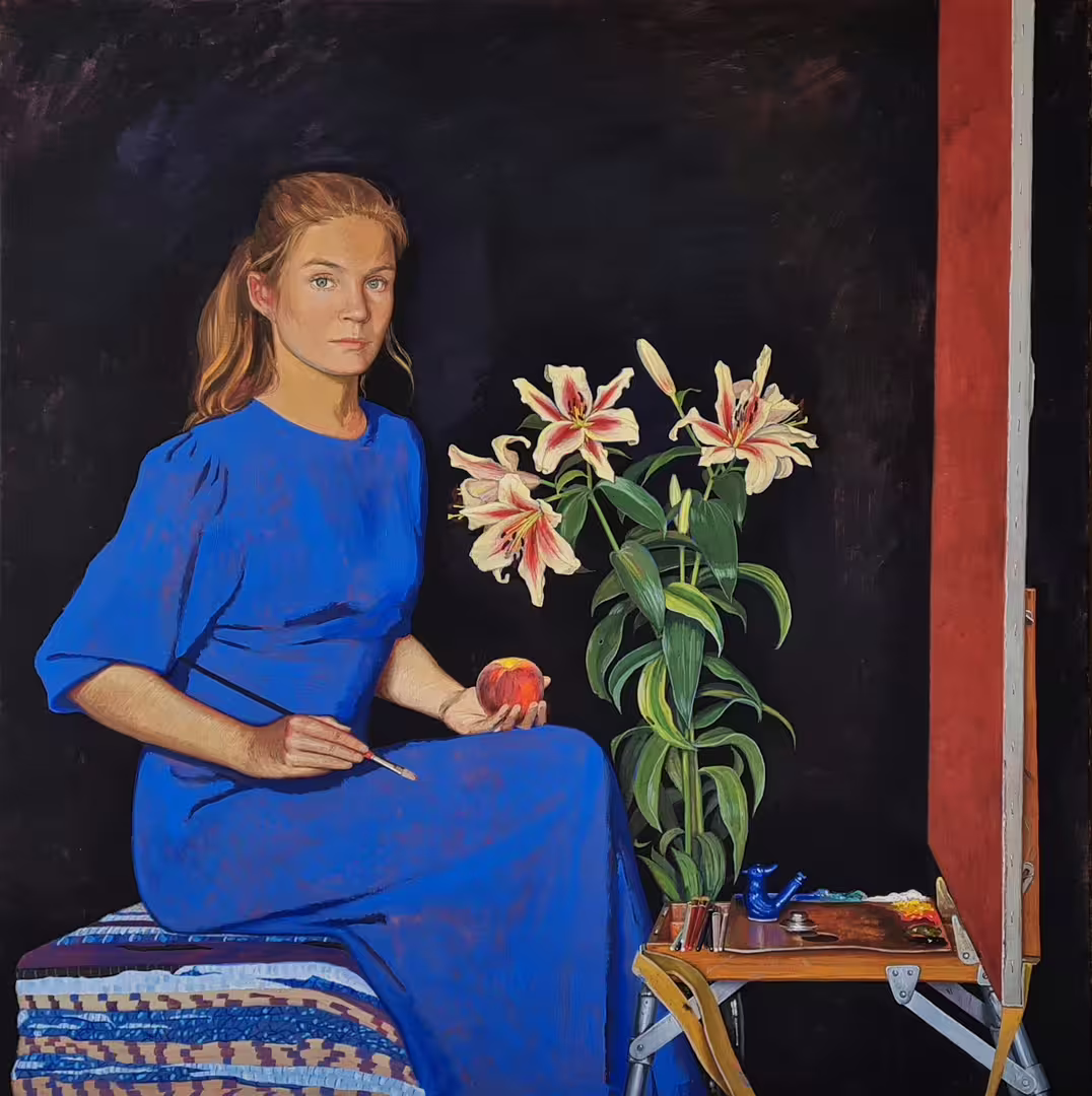 Нестерова А.М. Автопортрет с лилиями. 110х110 см холст, темпера 2021 г.jpeg