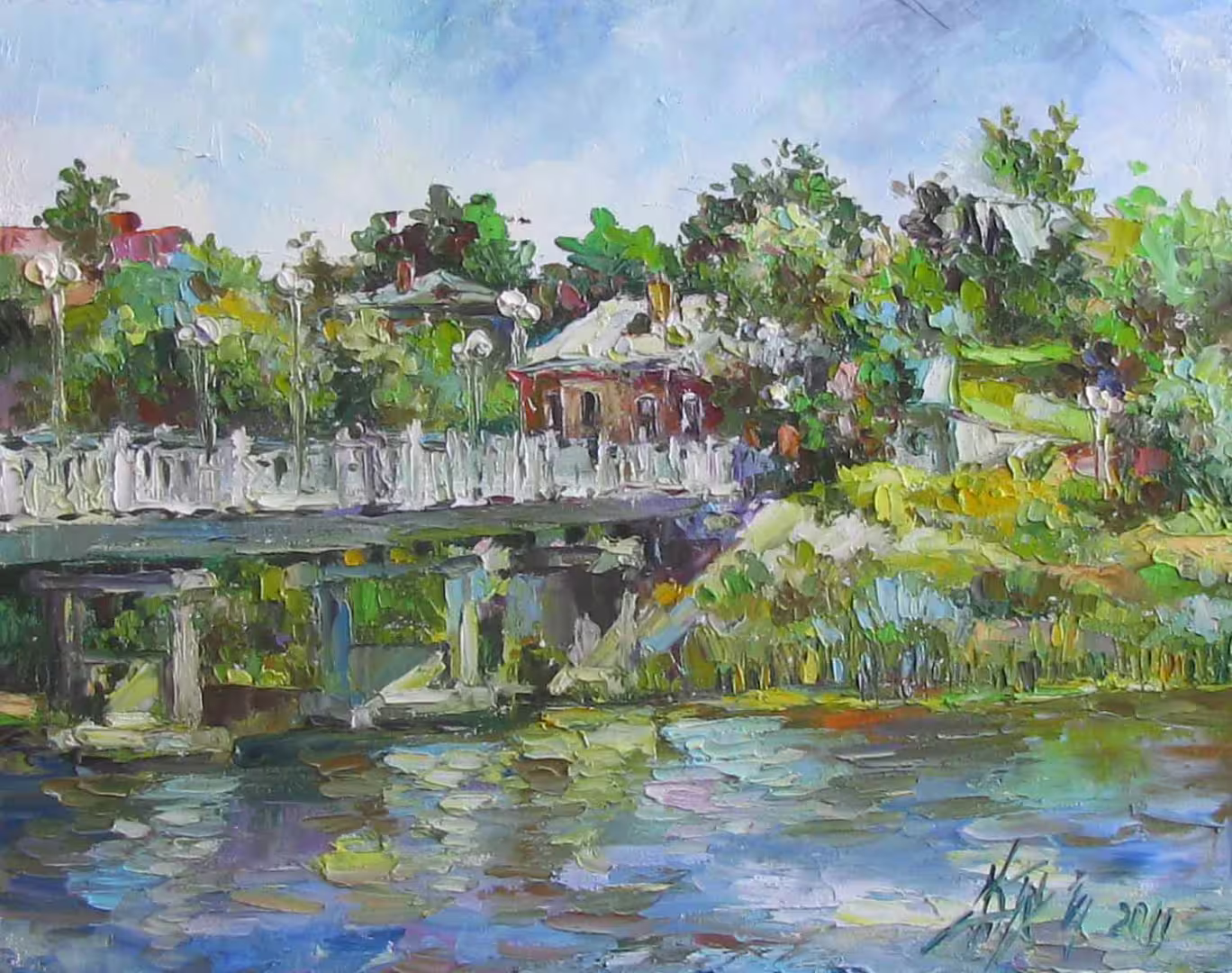 Пешеходный мост над Свиягой, холст  масло, 40 х 50 см., 2011 г.jpg
