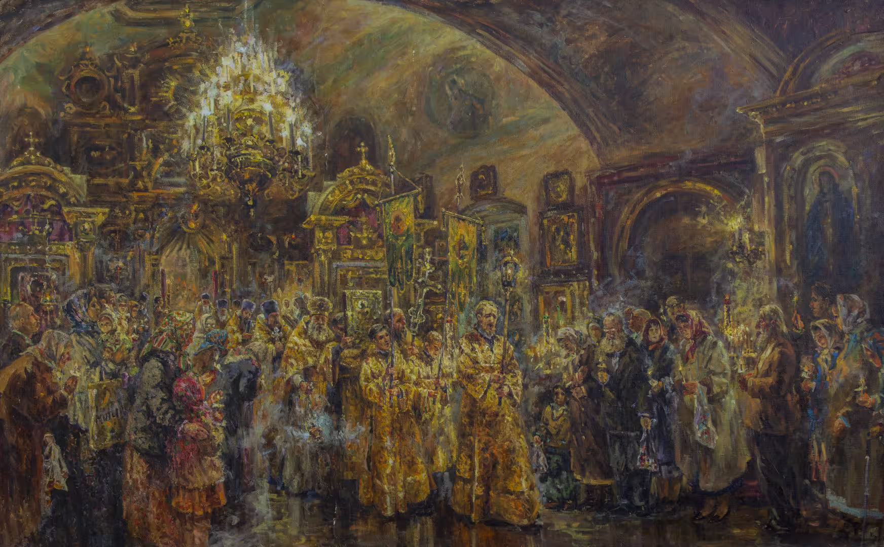 Титова Е. А. Возвращение к истокам. Пасхальное шествие.  2001г. Холст, масло.110х180. Фото К. Кондратьев.jpg