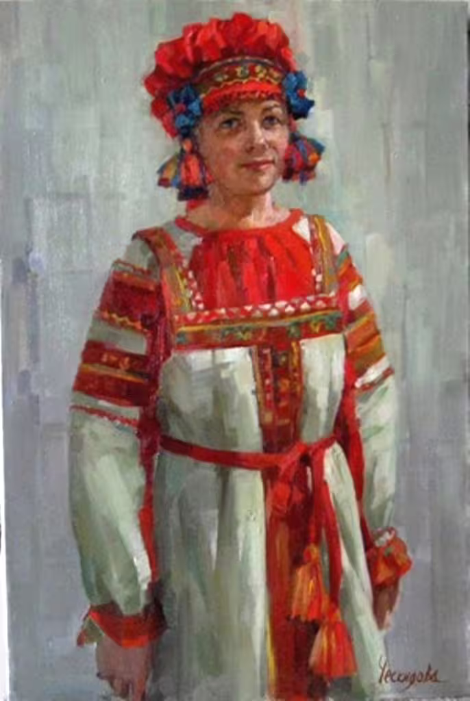 Ческидова О. Ю. В русском костюме 2009 год х.м.90х60.jpg