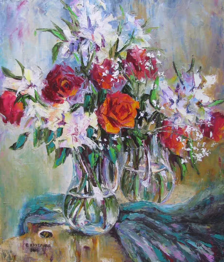 Букет на палитре,  холст  масло,  70 х 60 см.,  2014 г..JPG