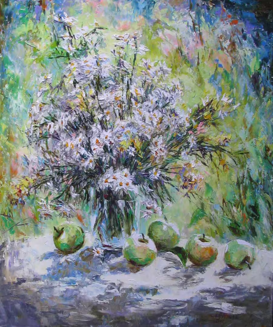Ромашки и яблоки,  холст  масло,  85 х 70 см.,  2012 г..jpg