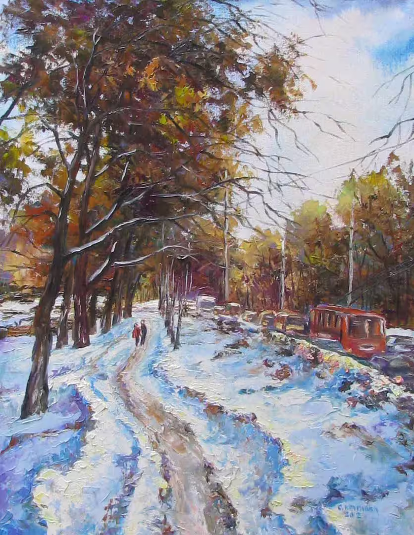 Красный троллейбус, холст масло, 65 х 50 см., 2012 г..jpg