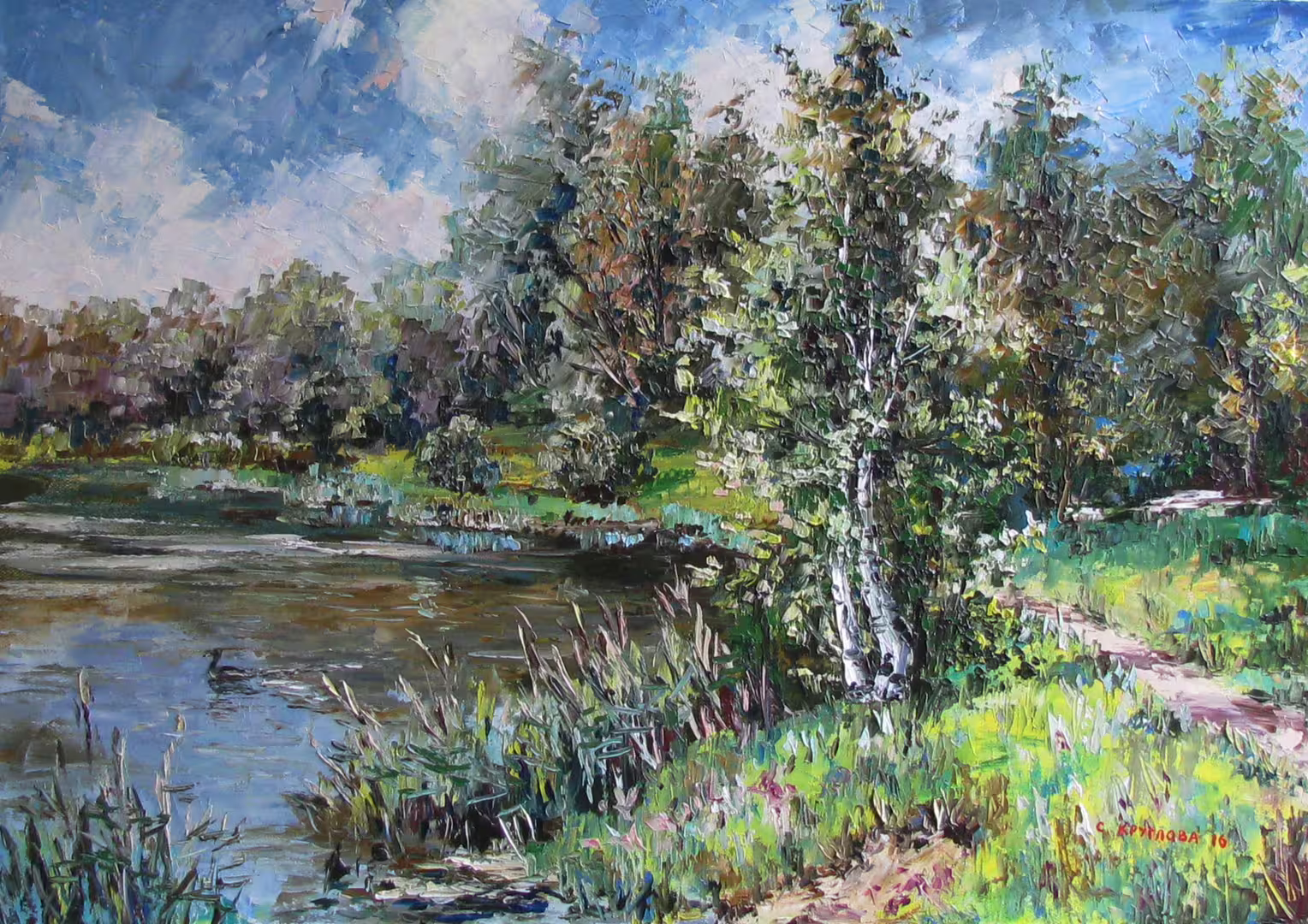 Берёзы у пруда,  холст  масло,  50 х 70 см.,  2016 г..JPG