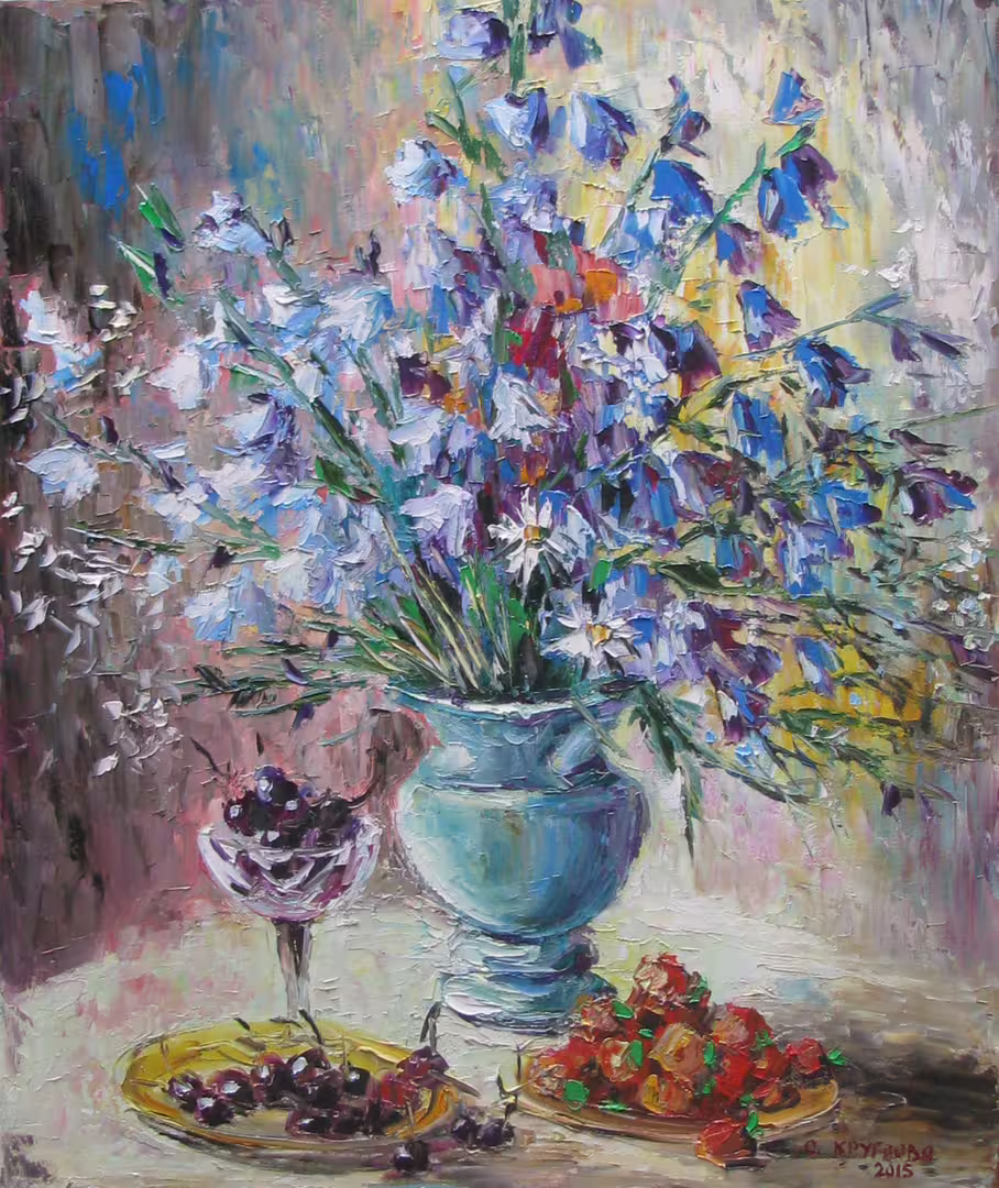 Сладкие ягоды и лесные колокольчики,  холст  масло,  60 х 50 см.,  2015 г..JPG