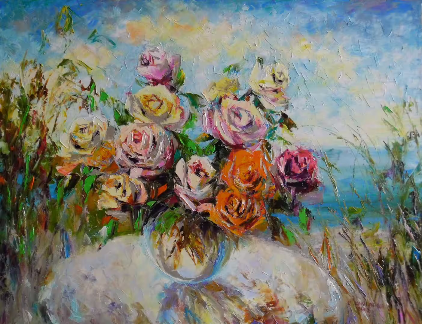 Розы на фоне моря .  холст  масло,  65 х 85 см.,  20 13 г.2.jpg