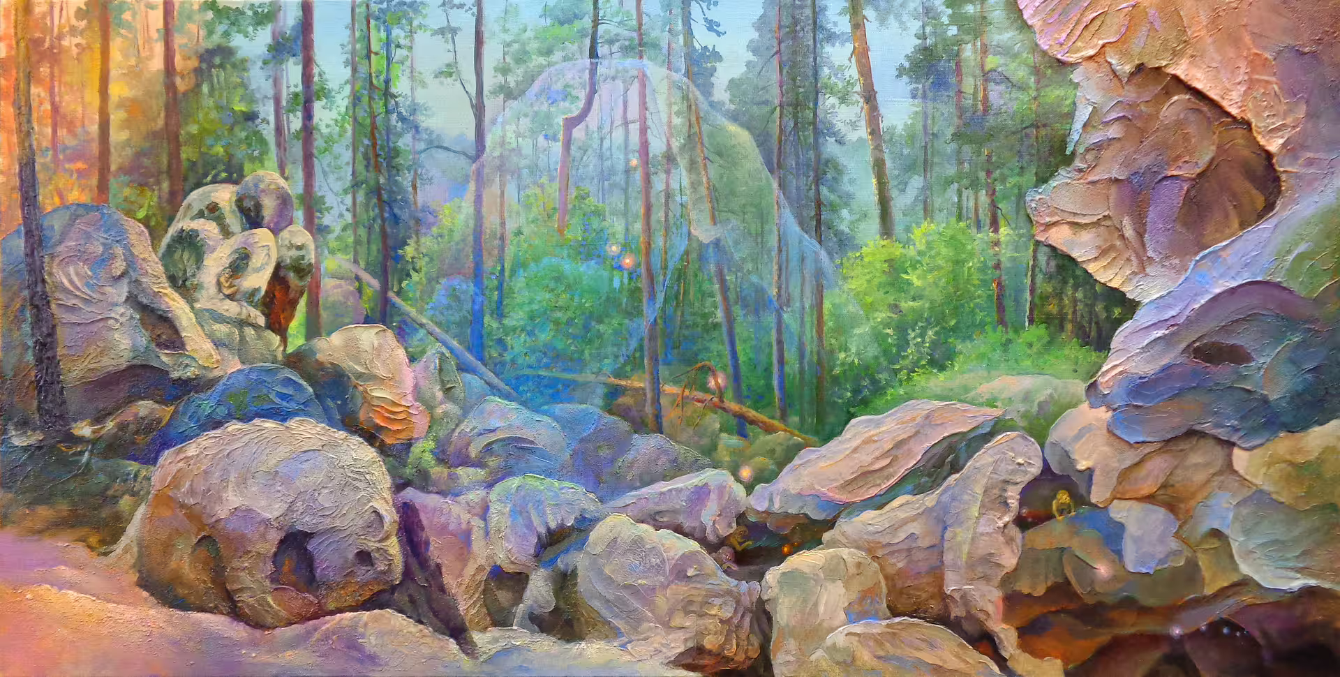 Тайны Рачейских скал. Здесь остановился ледник. 2018 - 2019. Х., м., текстурная паста, 50Х100.jpg