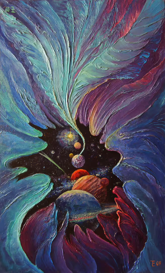 Посыл души на землю. х.м., текстурн. паста, 75х45,2009.jpg