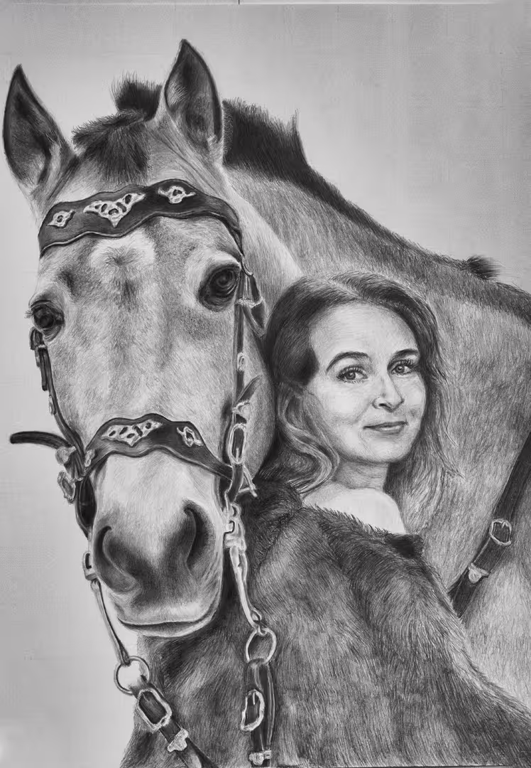 Лена с лошадкой,  бумага 42х30 см, карандаш, 2023г, г.Самара.jpg