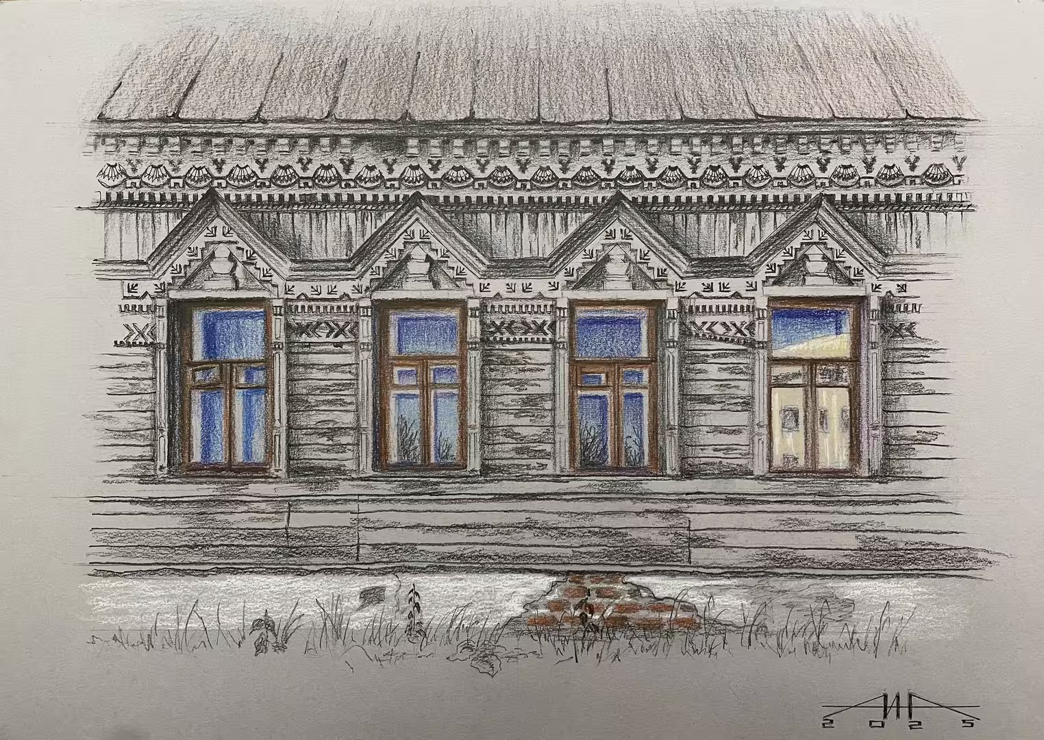 Окошки.Тонированная бумага, гелеваяручка, цветные карандаши. 30х40см. — копия.jpeg