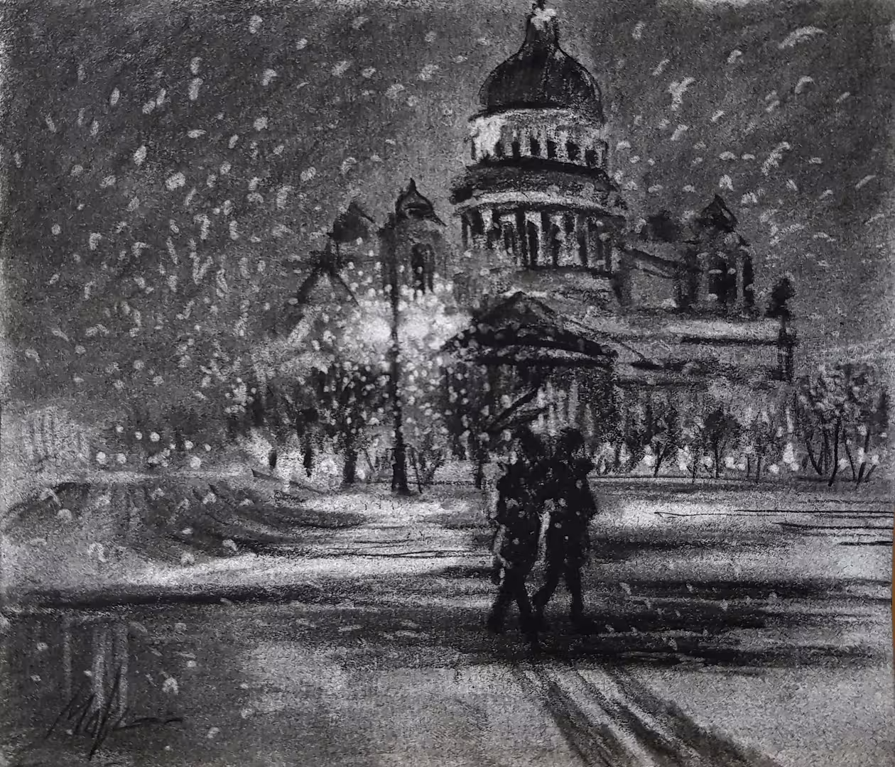 362 Ночной зимний Исакий 12х14 уголь 2024.jpg