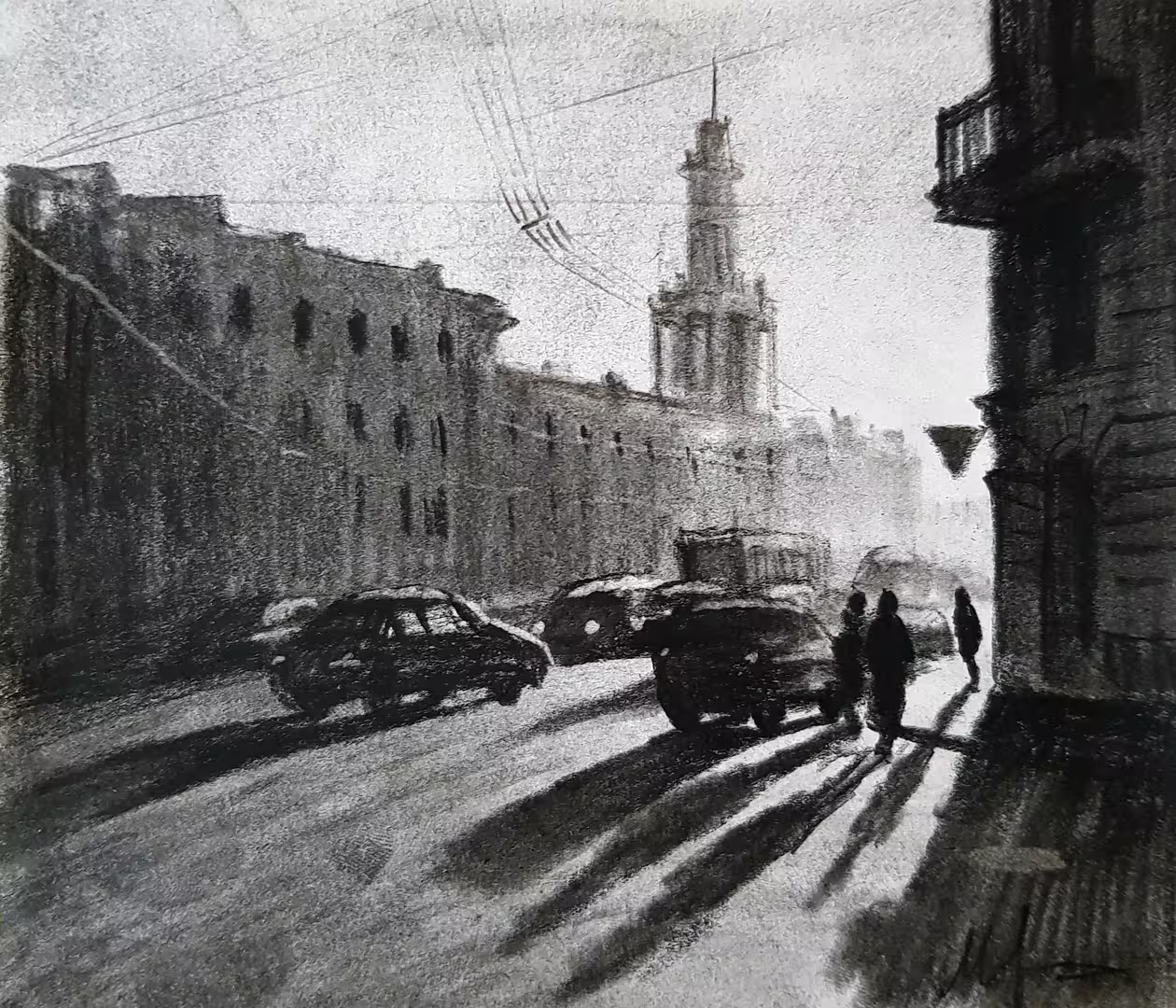 356 Закатный город 12х14 уголь.jpg