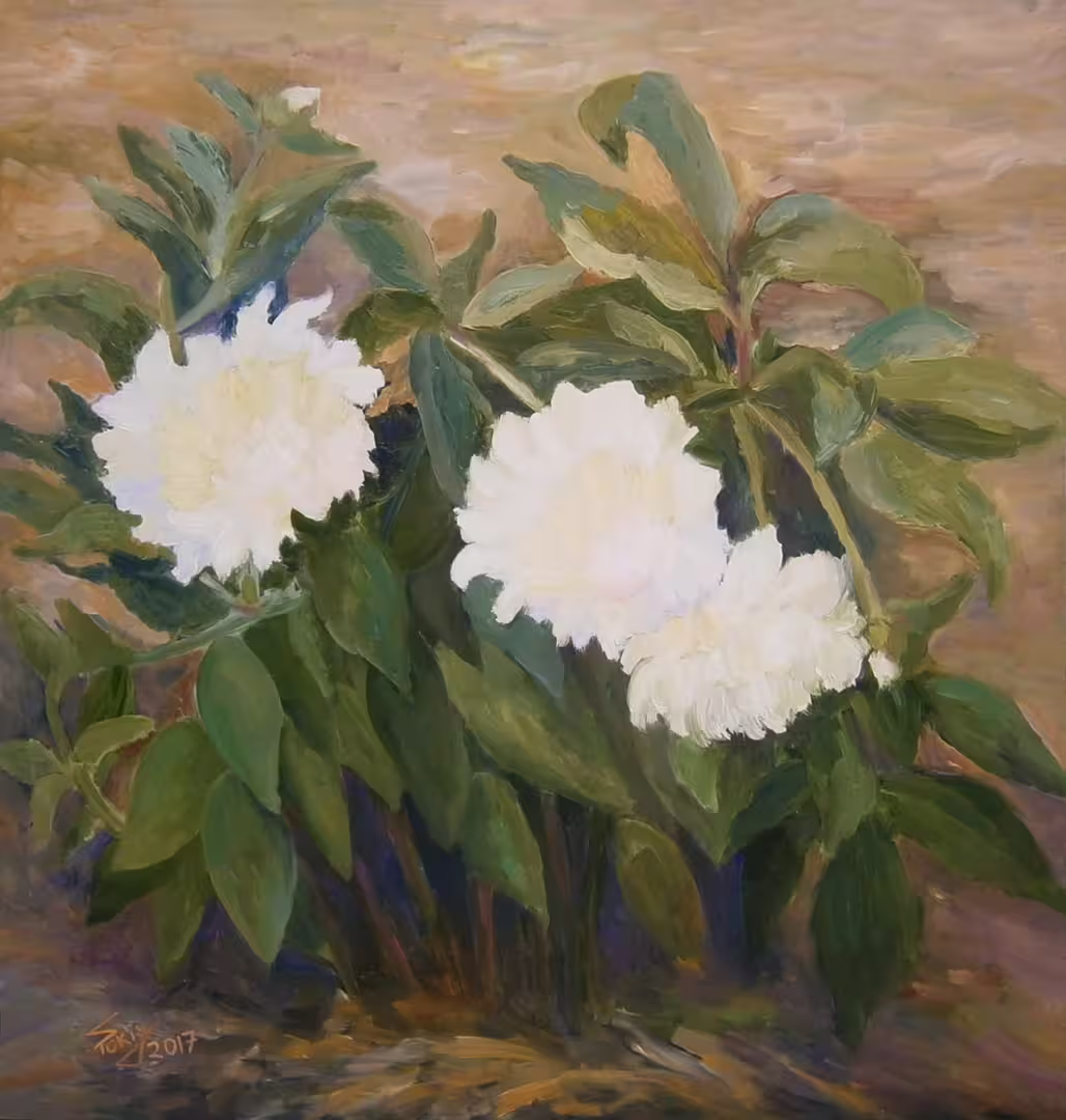 Пионы - Масло, иск. шелк, 2017.jpg