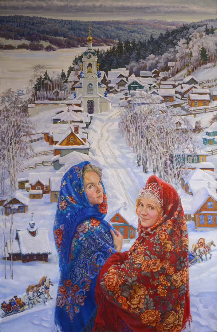 Жидков Олег Владимирович. На Масленницу. Плёс. Серия купеческая Россия. х.м. 140Х90 см. 2016-2018 гг..jpg
