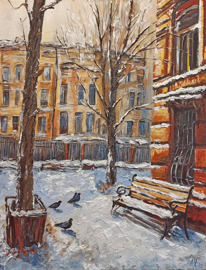 Алена Хазанова, Тишина московской зимы, 40 х 50, холст, акрил, текстурная паста,  2025 г.jpeg