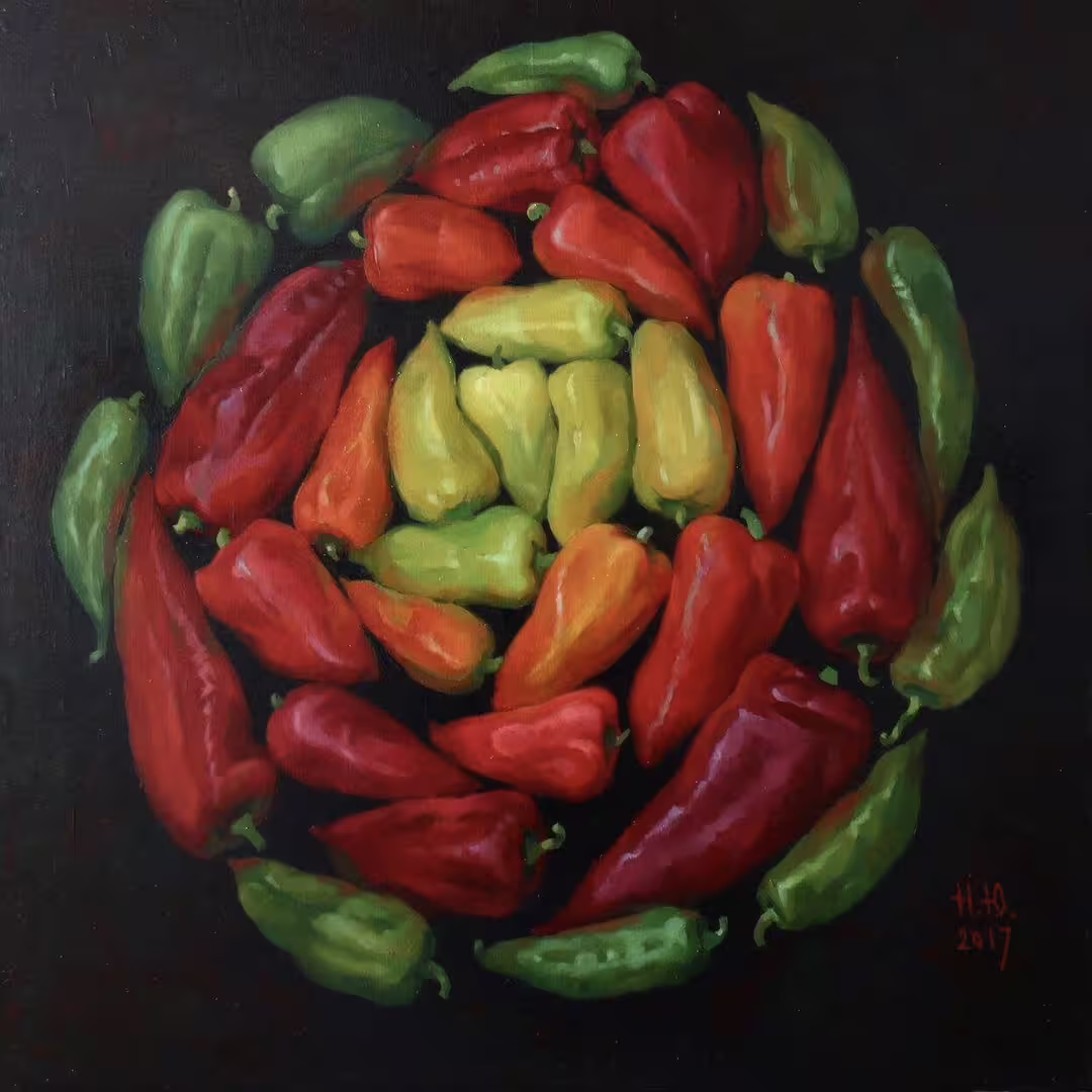 Перцы на чёрном, 60х60см, холст, масло.JPG