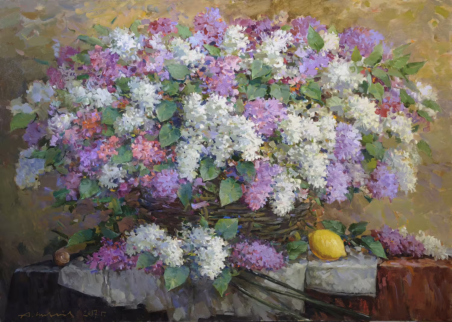 1.Сирень и лимон. Холст, масло 70, 7 х 98, 5 см. 2017.jpg