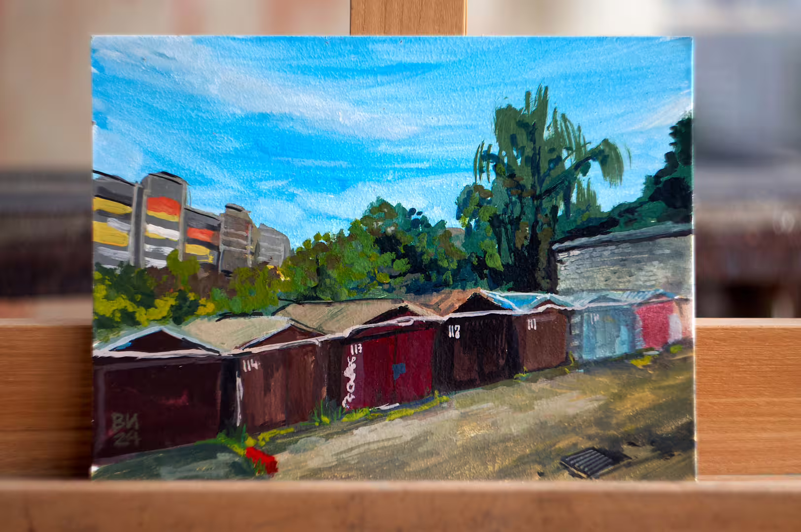 «Гаражи. Смоленск», к., гуашь, 24×18.JPG
