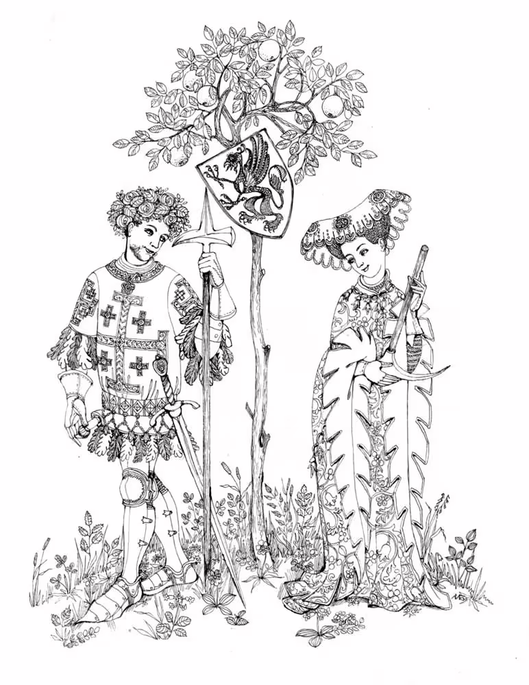 Knight-and-his-Lady. Тушь, рапидограф. 1998 г..jpg
