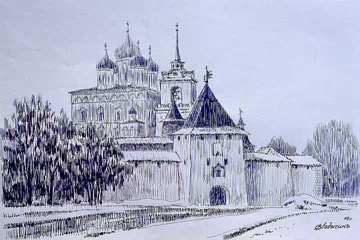 Ладыгин Е.В. Псковский кремль. Вид с пл. Ленина. (Серия Туманы и дымка).jpg