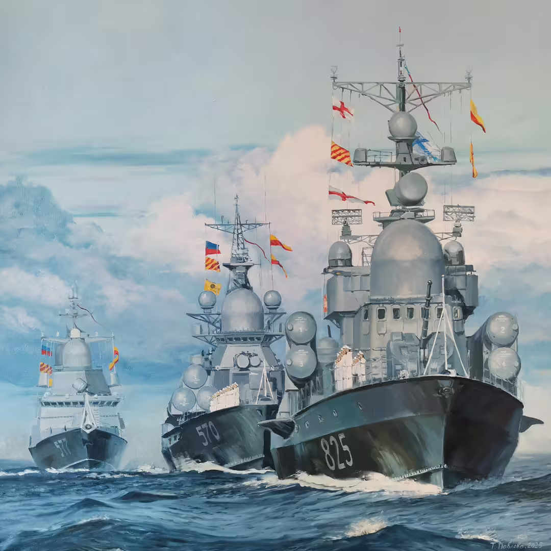 Военно-морской флот. Парад в Кронштадте_холст, масло_100х100см_Татьяна Павлова.jpg