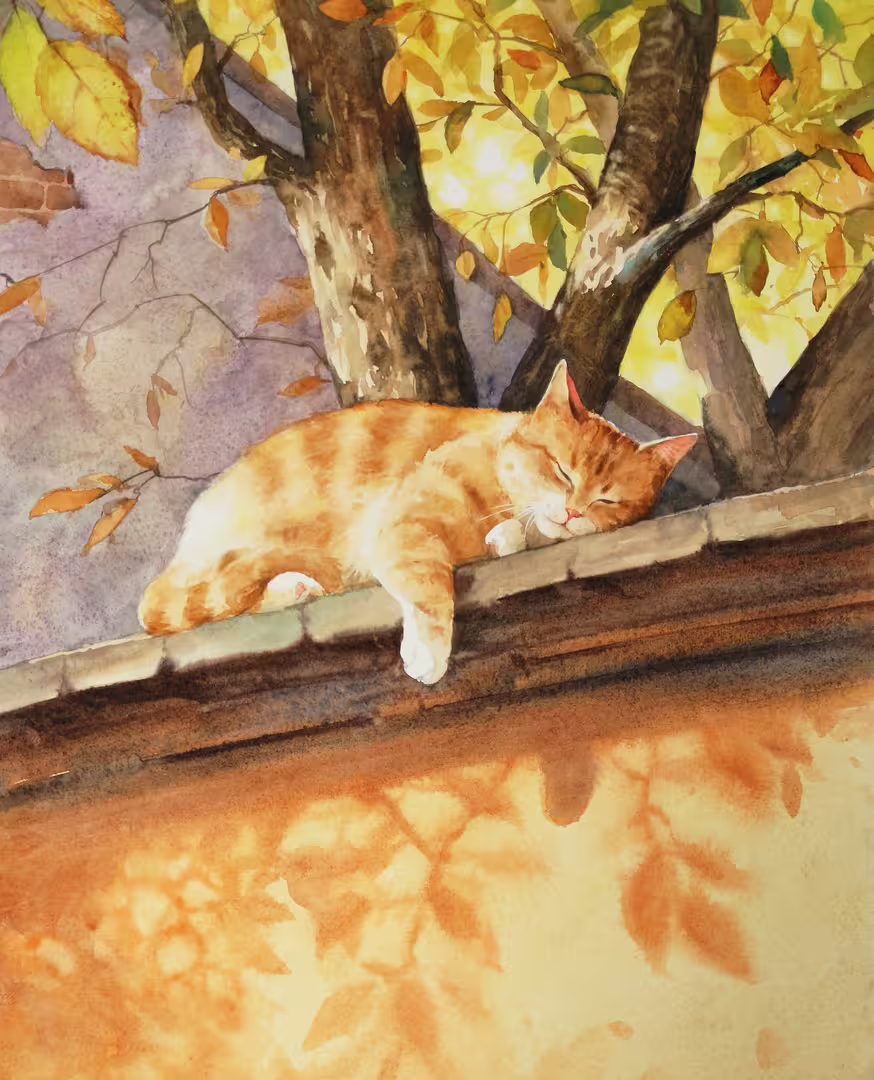 Catnap in the Golden Light watercolor by olga beliaeva.jpg