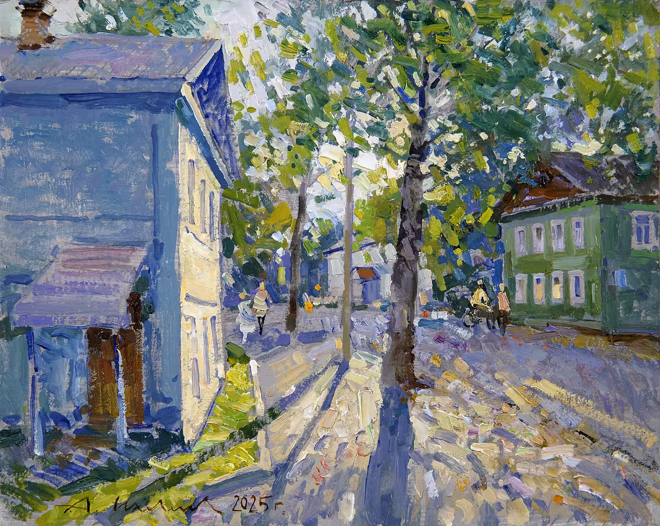 1.Любытино. Вечер на Советской улице. Картон, масло 20 х 25 см. 2025.jpg