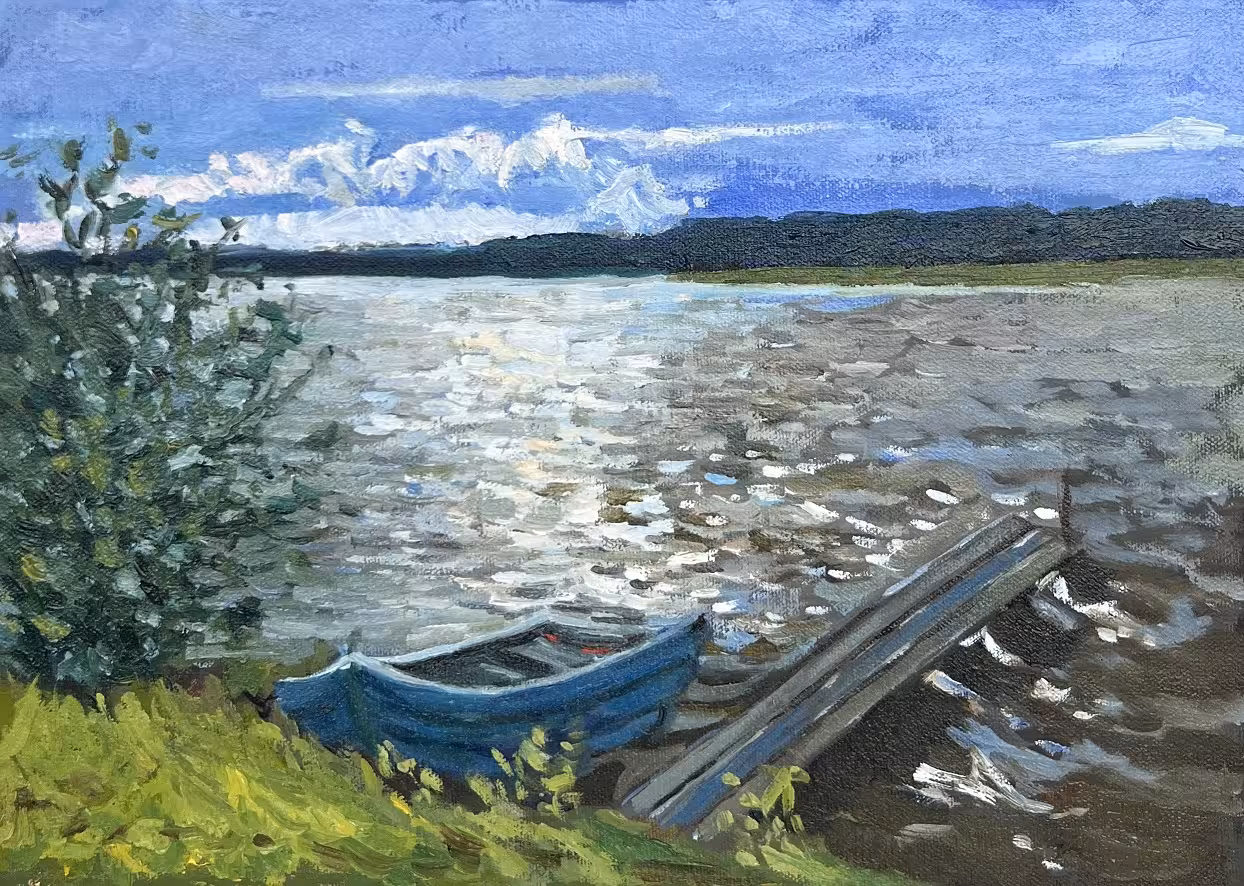Река с лодкой. Этюд. 25х35.jpg