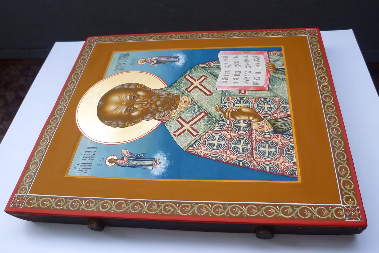 Икона Николай чудотворец Угодник Художник иконописец Татьяна Середа_Icon Saint Nicholas the Wonderworker_Antique wooden icon board, gold leaf, tempera paints, matte varnish.JPG
