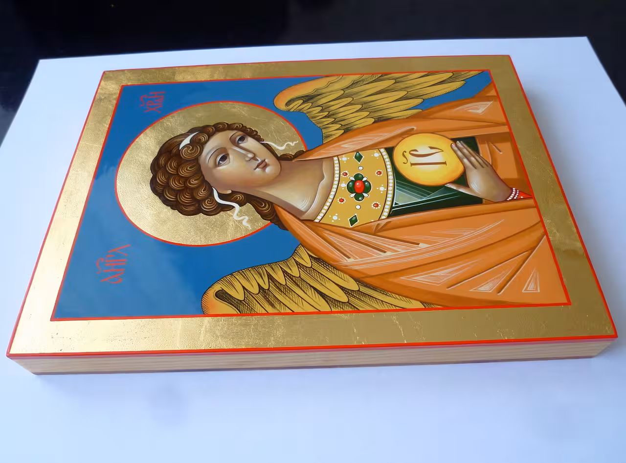 Икона Ангел Хранитель_Ангел Хранитель икона_Icon of the Guardian Angel_Icon wooden board, tempera paints, gold leaf, glossy varnish_14х19 cm_Icon painting - Tatiana Sereda_.JPG