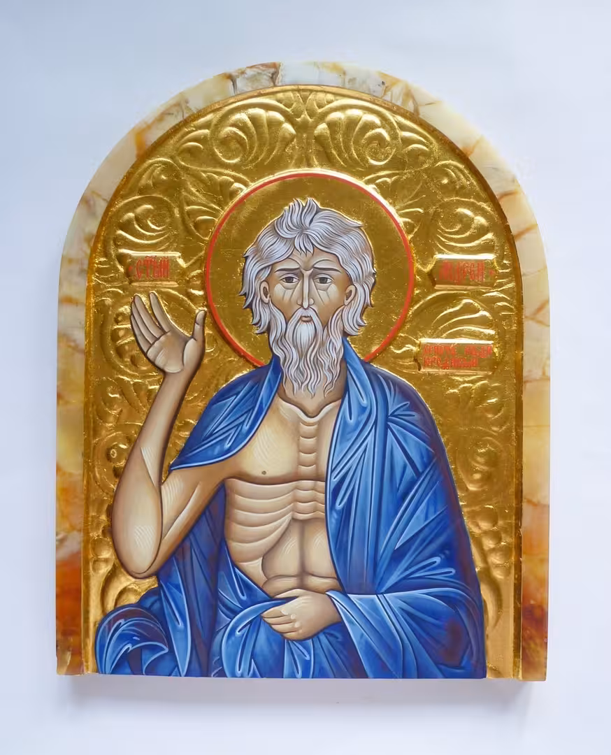 икона рукописная святой Андрей юродивый_St. Andrew the Fool For Christ (St. Andrew of Constantinople)_Epoxy base, natural amber, natural Gold leaf, acrylic primer, tempera paints_16,5 х 21 cm.JPG